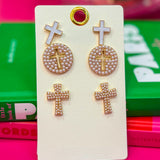 Ronan Pearl Cross Earring Set by Pink Panache