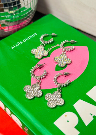 Luxe Clover Sparkle Hoop Earrings - Silver Options