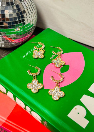 Luxe Clover Sparkle Hoop Earrings - Gold Options