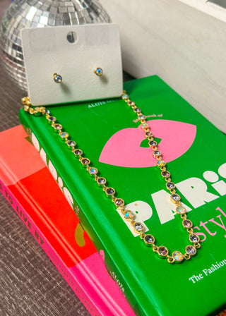 AB Crystal Purple Necklace + Earring Set