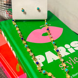 Blue Beaded Necklace + Earring Set