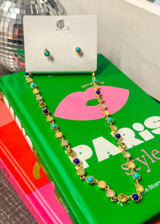 Blue Beaded Necklace + Earring Set