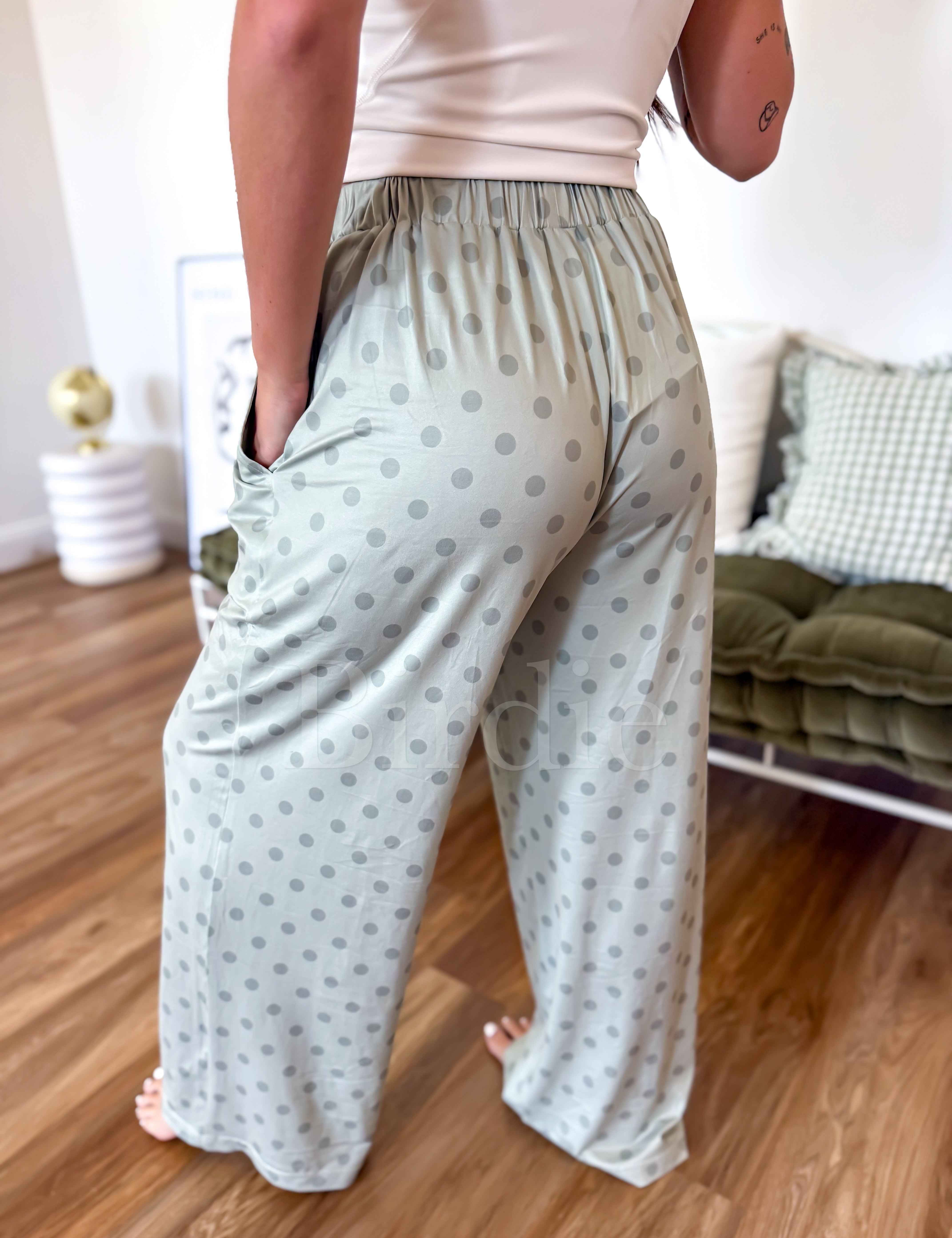 BIRDIE Stretchy Lounge Pants 2.0 in Pistachio Dot