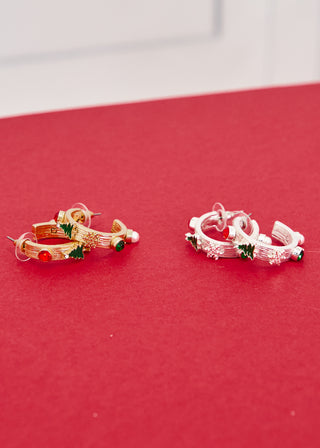 Mistletoe Motive Hoop Earrings - 2 Styles