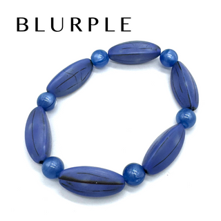 Blue beaded bracelet on a white background with 'BLURPLE' branding.