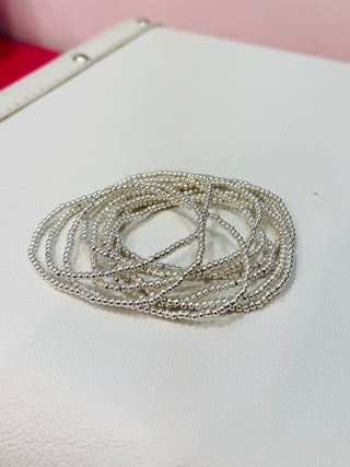 Lennon Beaded Bracelet Set - Silver