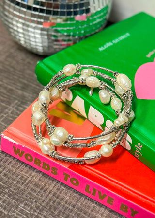 Freshwater Pearl White Silver Bracelet Wrap