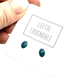 DEAL - Peacock Blue Oval Studs - Little Deadstock Vintage Enamel Stud Earrings