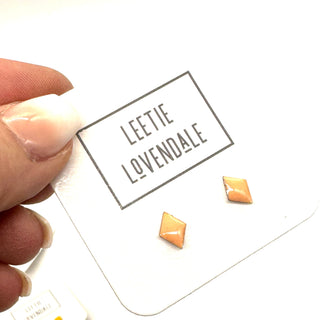 DEAL - Peach Diamond Studs - Little Deadstock Vintage Enamel Stud Earrings