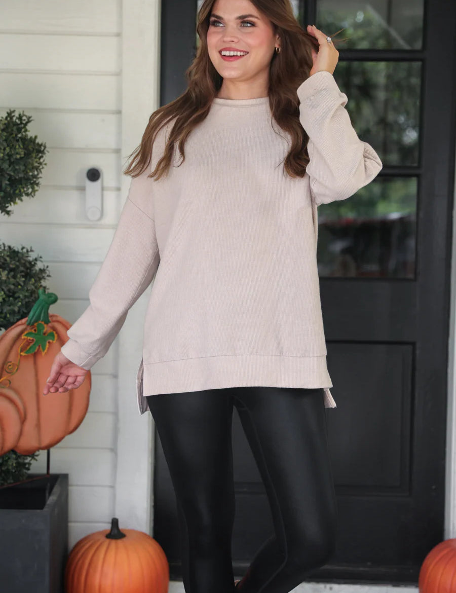 Alexis Corded Pullover - TAUPE - LAST ONES FINAL SALE
