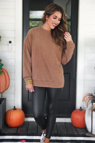 Alexis Corded Pullover - CHOCOLATE