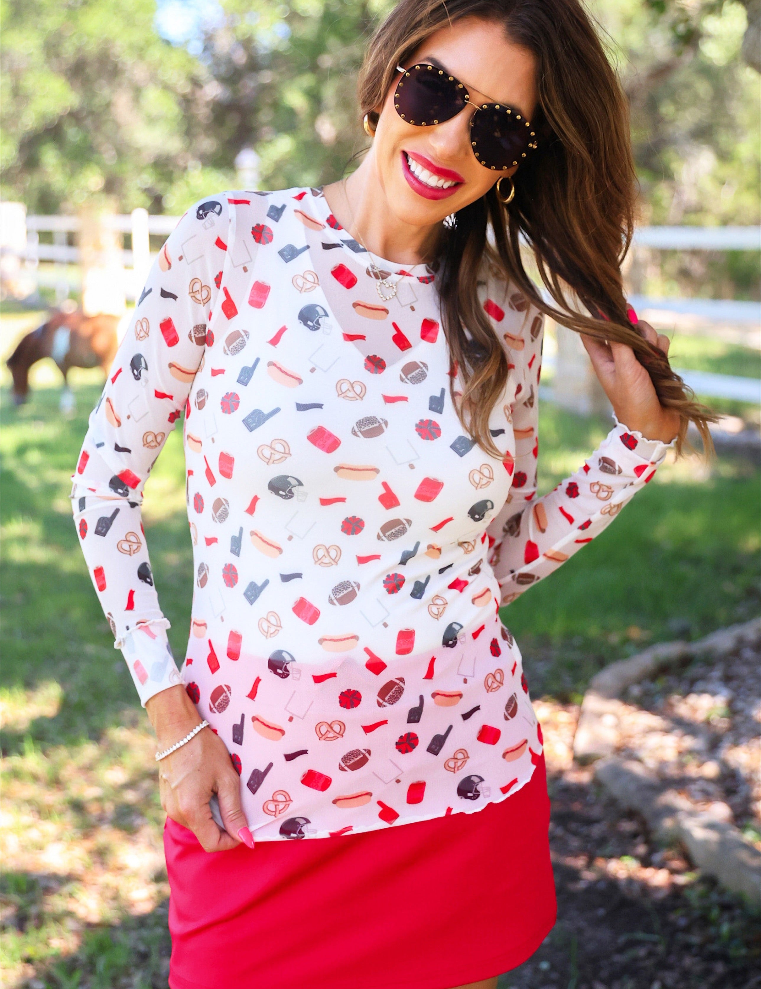PREORDER- Alyssa Mesh Top- Red Tailgate