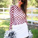 PREORDER- Alyssa Mesh Top- Maroon Checkered