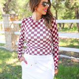 PREORDER- Alyssa Mesh Top- Maroon Checkered