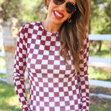 PREORDER- Alyssa Mesh Top- Maroon Checkered
