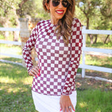 PREORDER- Alyssa Mesh Top- Maroon Checkered