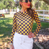 PREORDER- Alyssa Mesh Top- Purple/Yellow Checkered