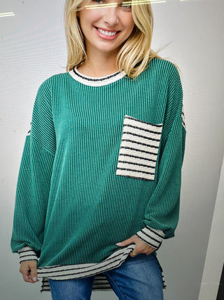 Living It Up Top - H. Green/Stripe