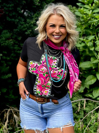 Callie Ann Floral Cross - Black