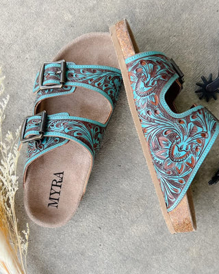 Rustic Boho Leather Slide - Turquoise