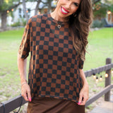 Emma Mesh Tee - Choc/Black Checkered