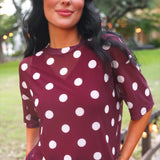 Emma Mesh Tee - Burgundy Polka Dot