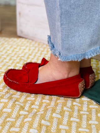Driving Miss Daisy Red Faux Suede Flats By Corkys