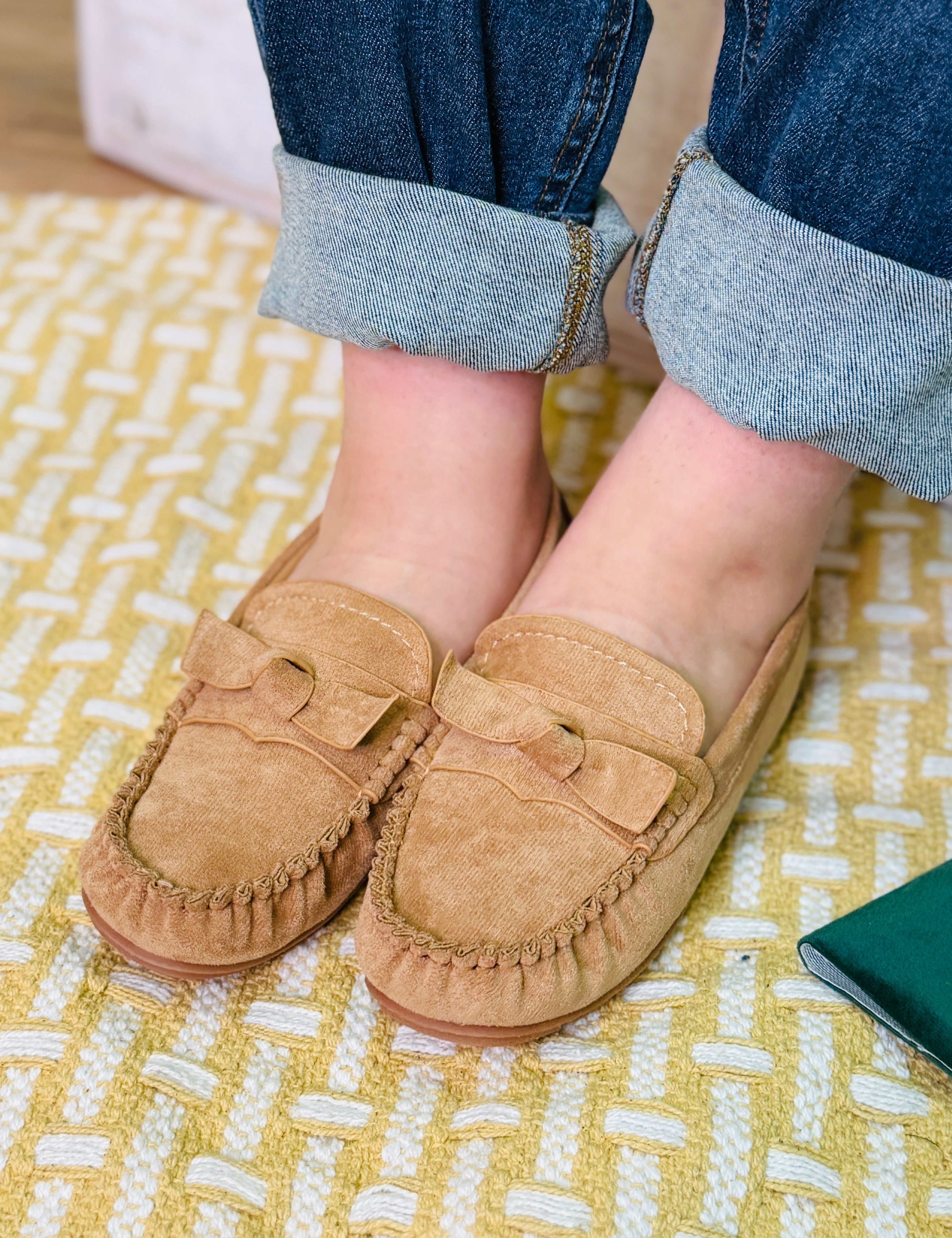 Driving Miss Daisy Camel Faux Suede Flats By Corkys
