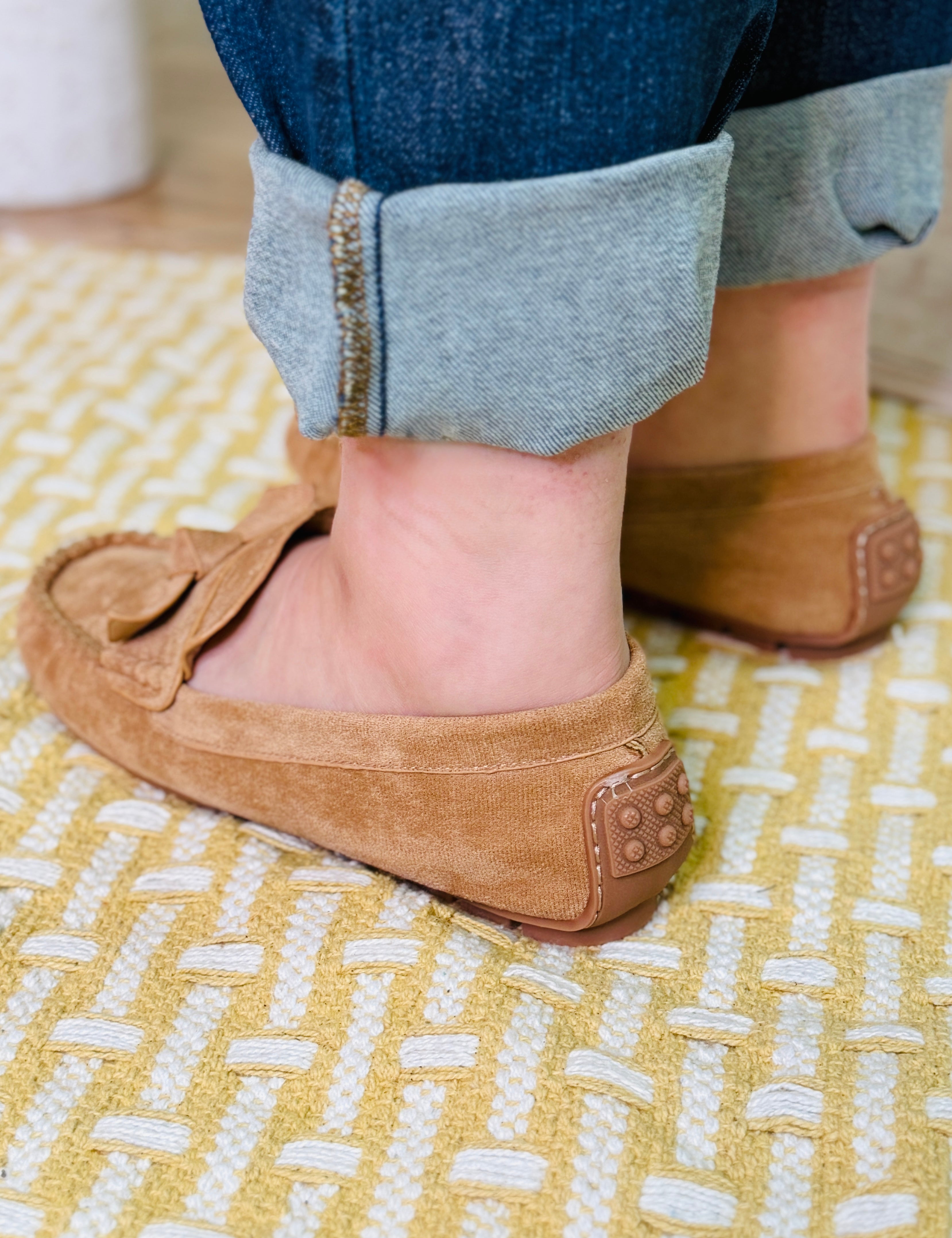 Driving Miss Daisy Camel Faux Suede Flats By Corkys