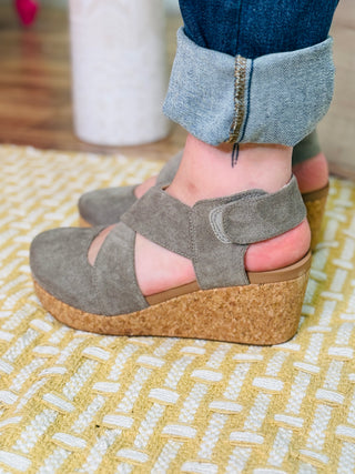Case Closed Grey Faux Suede Wedges By Corkys