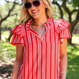 PREORDER- Layla Striped Flutter Sleeve Blouse- Red