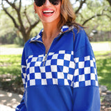 PREORDER- End Zone Checkered Pullover- Blue