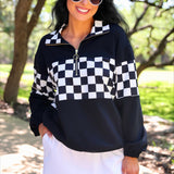 PREORDER- End Zone Checkered Pullover- Black