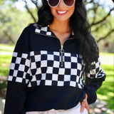 PREORDER- End Zone Checkered Pullover- Black