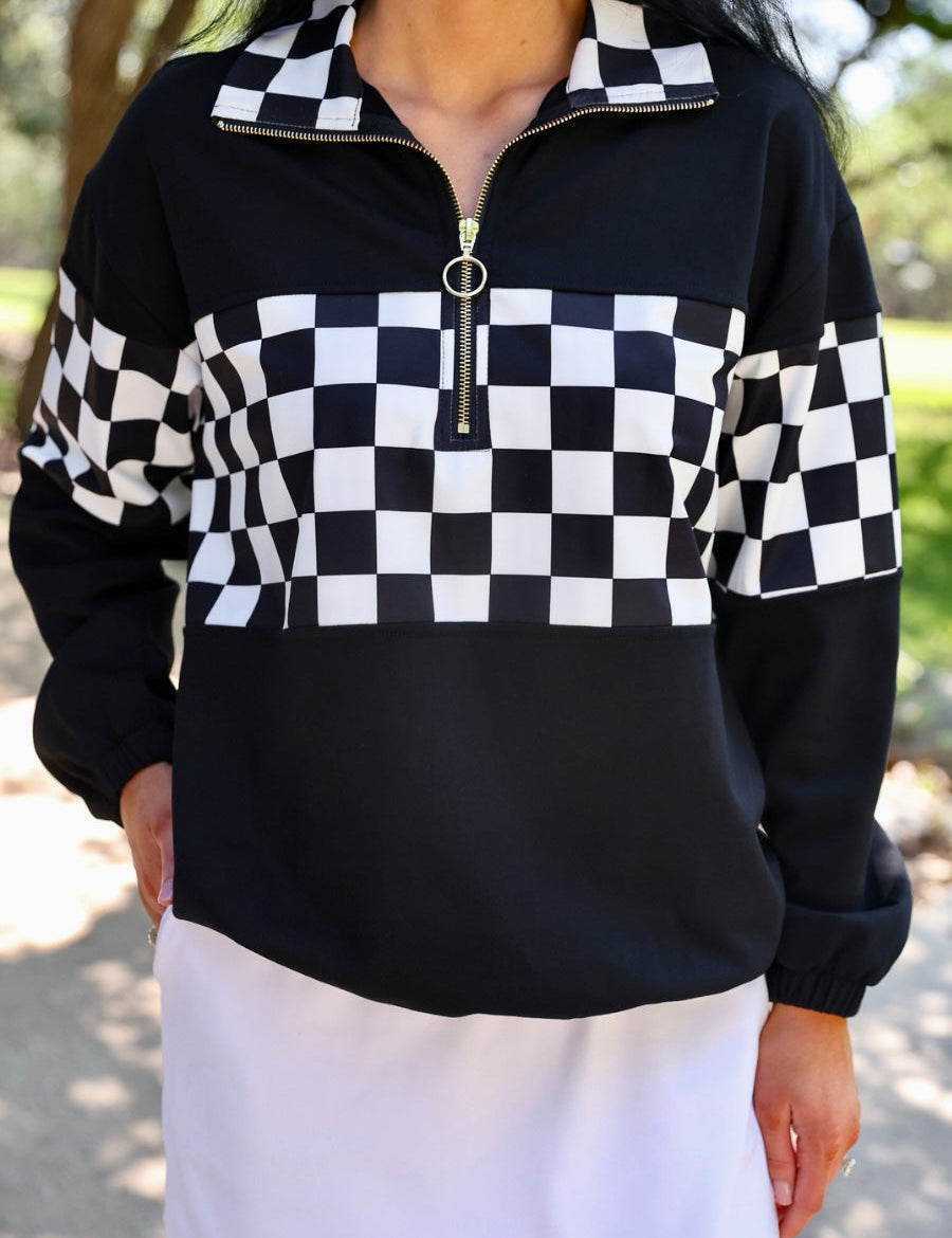 PREORDER- End Zone Checkered Pullover- Black