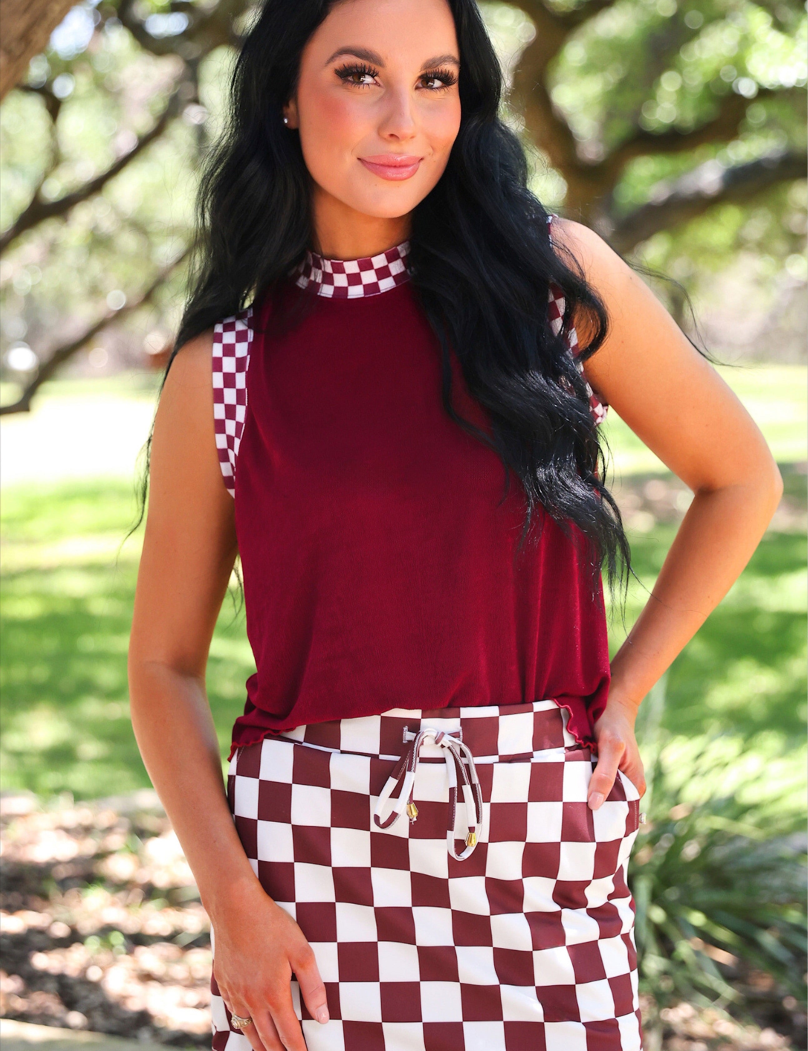 PREORDER- Let's Go Checkered Skort- Maroon