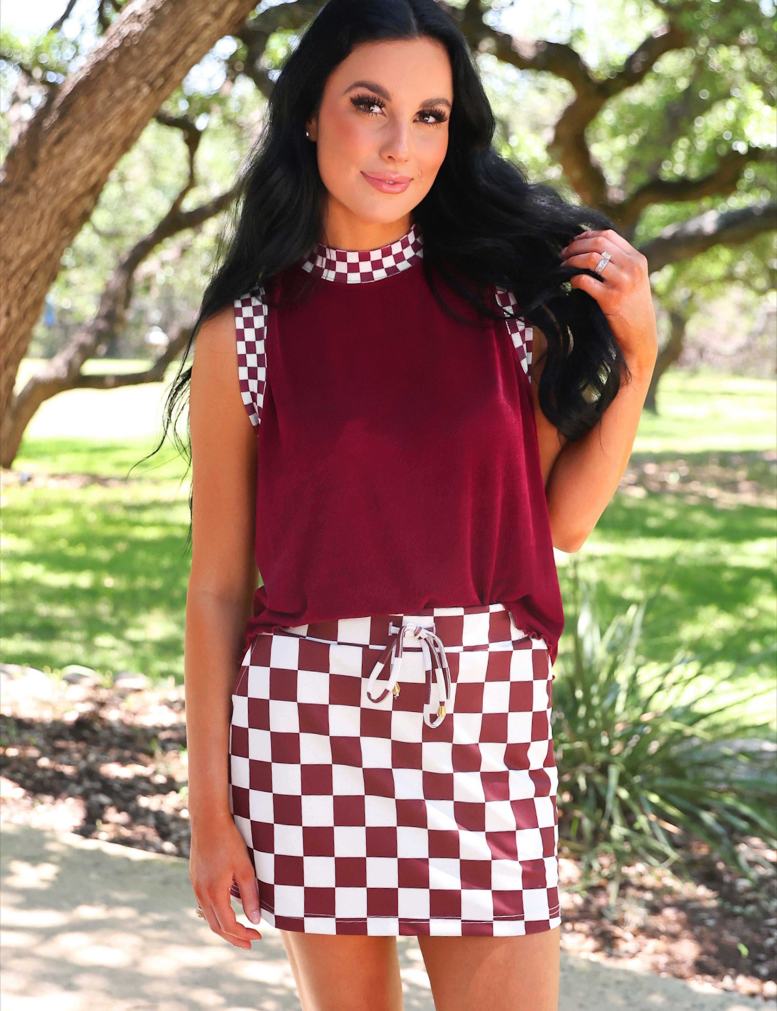 PREORDER- Checkmate Ribbed Tank- Maroon