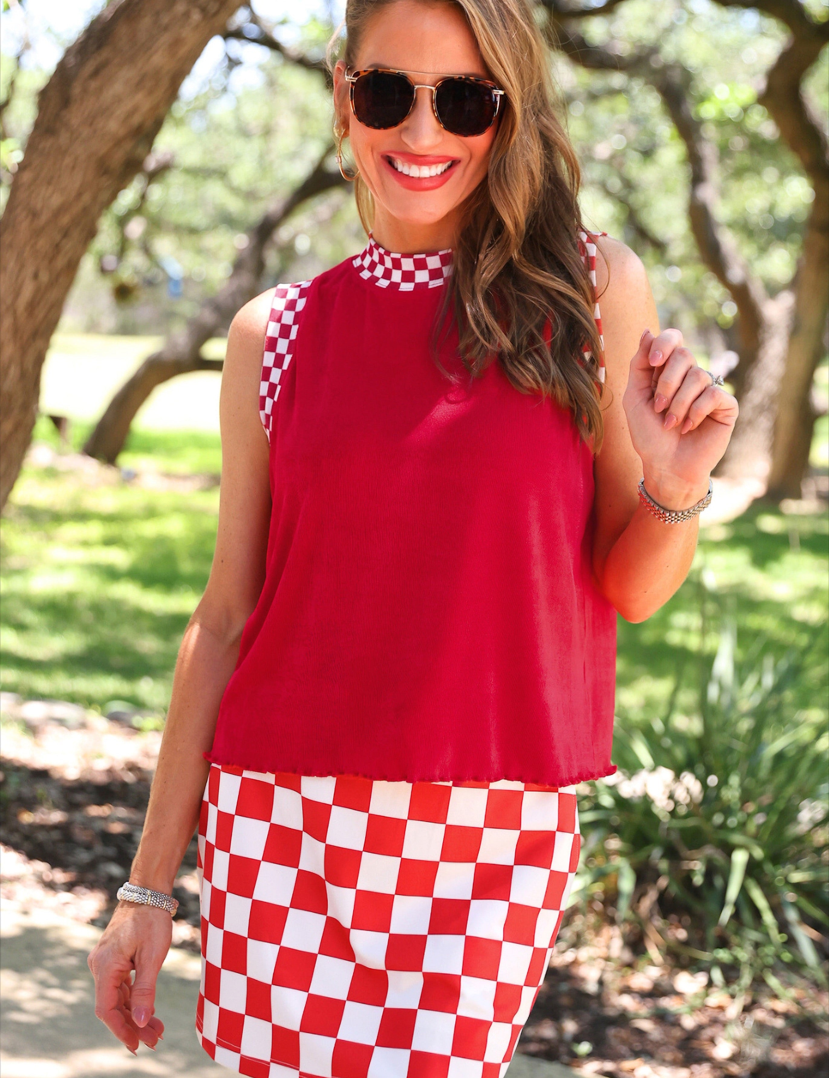 PREORDER- Let's Go Checkered Skort- Red