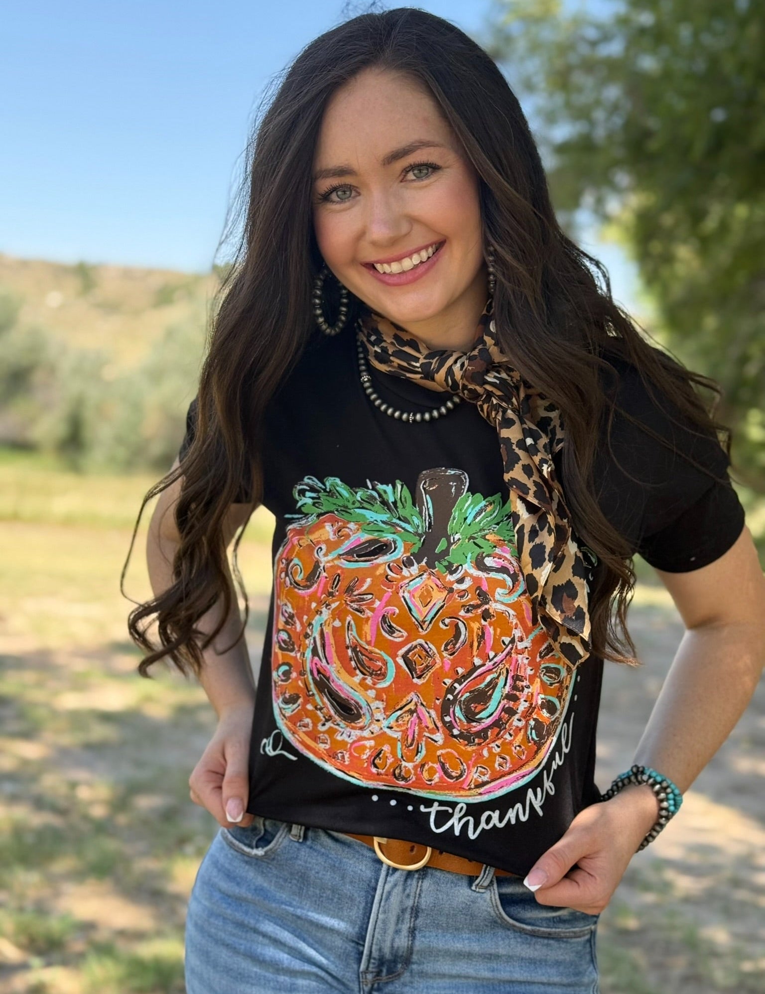 Callie Ann Stelter Thankful Pumpkin Crew Tee & Sweatshirt