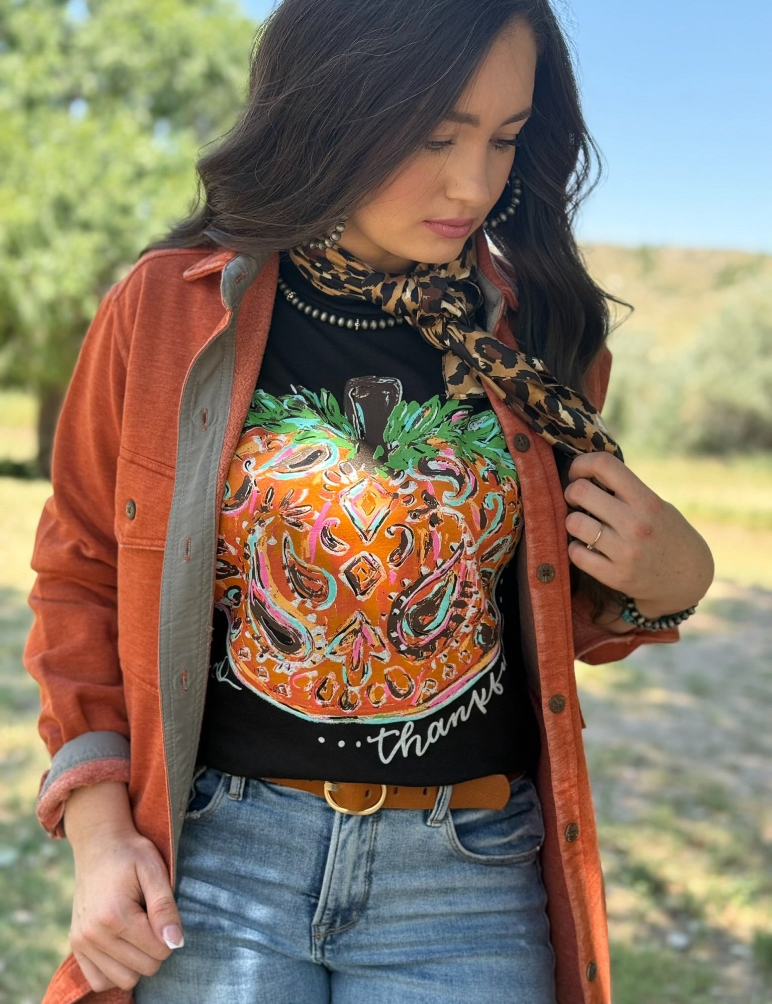Callie Ann Stelter Thankful Pumpkin Crew Tee & Sweatshirt