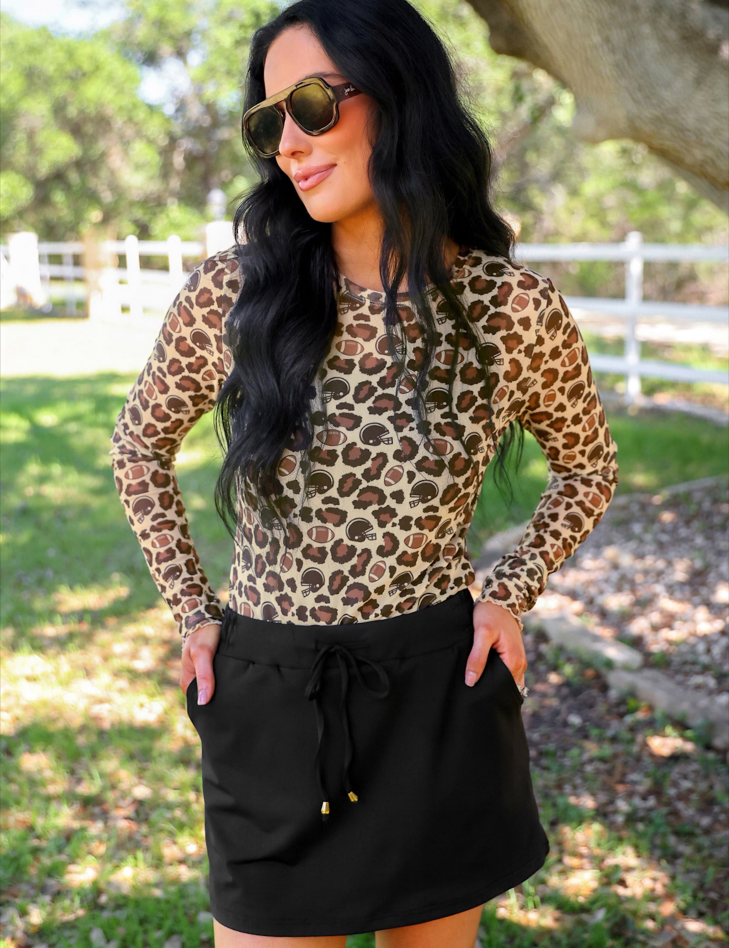 PREORDER- Alyssa Mesh Top- Game Day Leopard