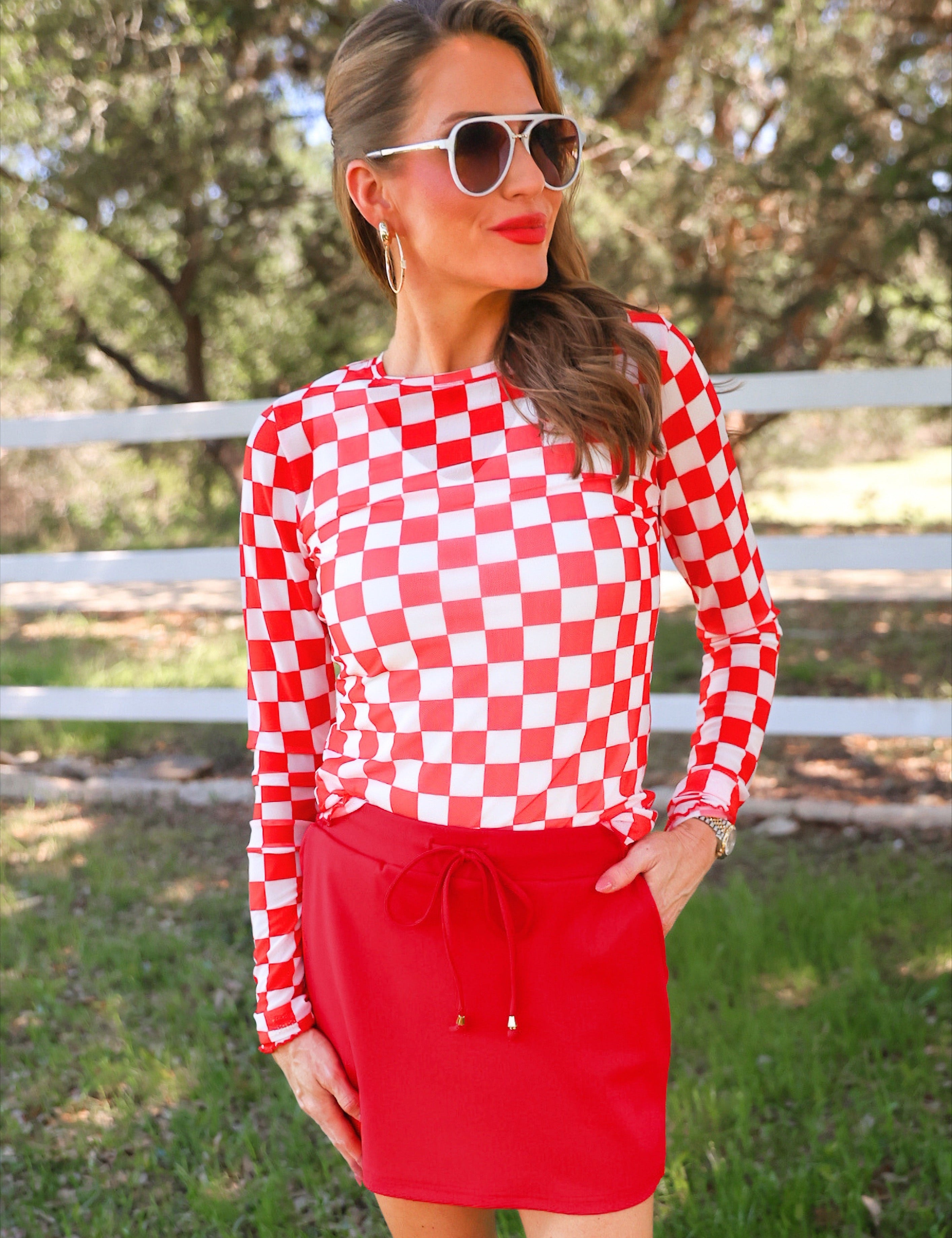PREORDER- Alyssa Mesh Top- Red Checkered