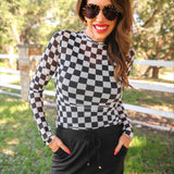 PREORDER- Alyssa Mesh Top- Black Checkered