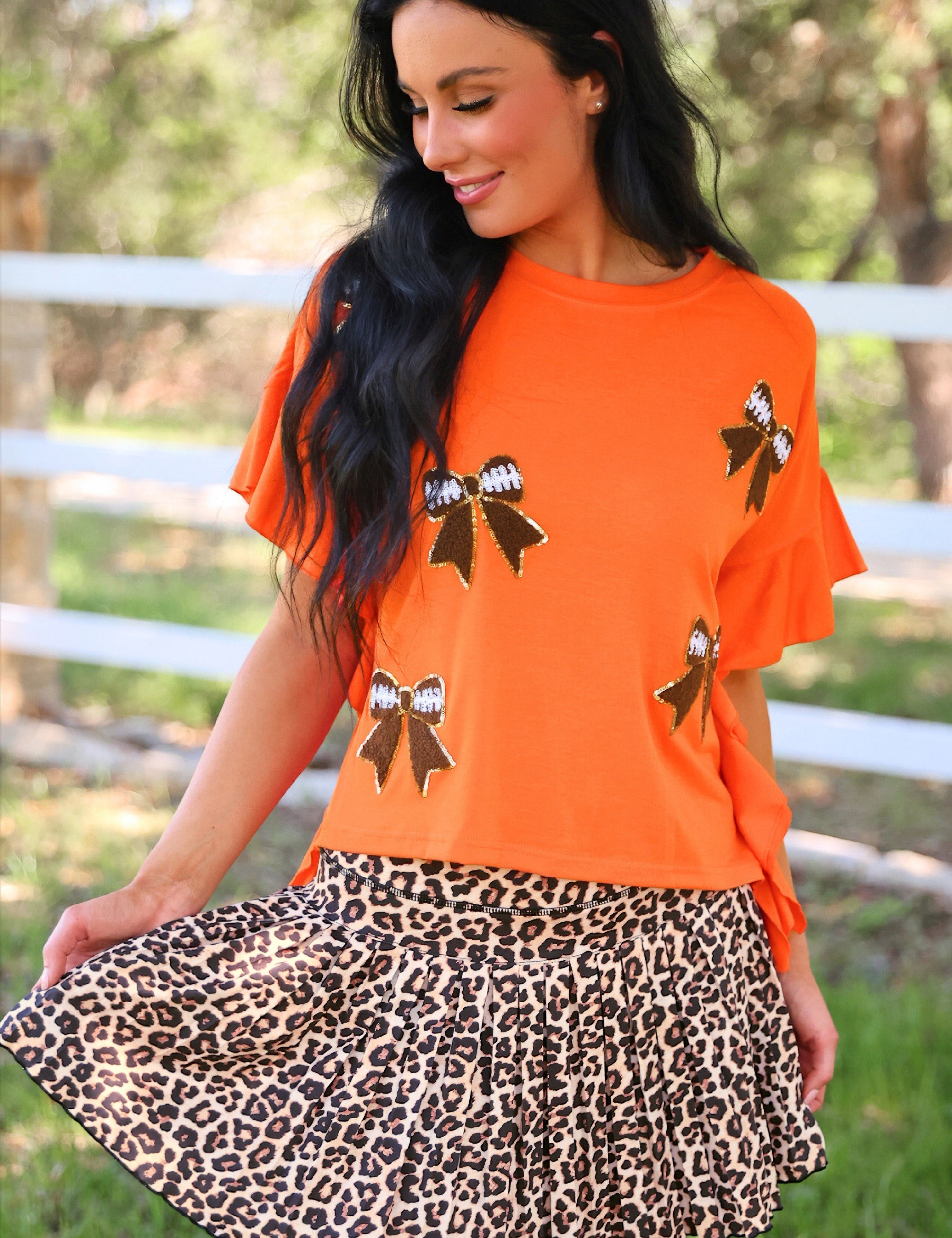 PREORDER- Sideline Sparkle Ruffle Top- Orange