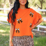 PREORDER- Sideline Sparkle Ruffle Top- Orange