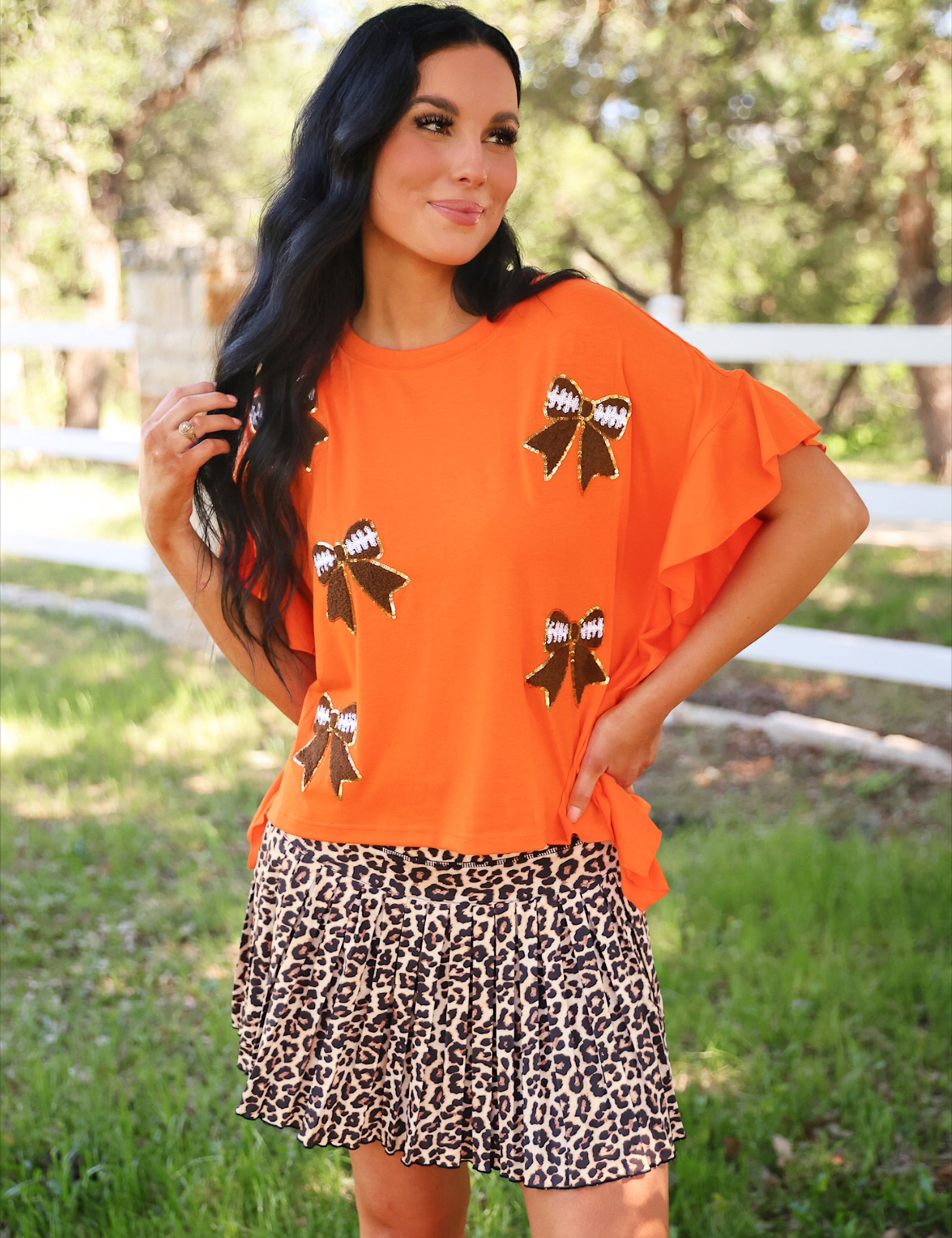 PREORDER- Sideline Sparkle Ruffle Top- Orange