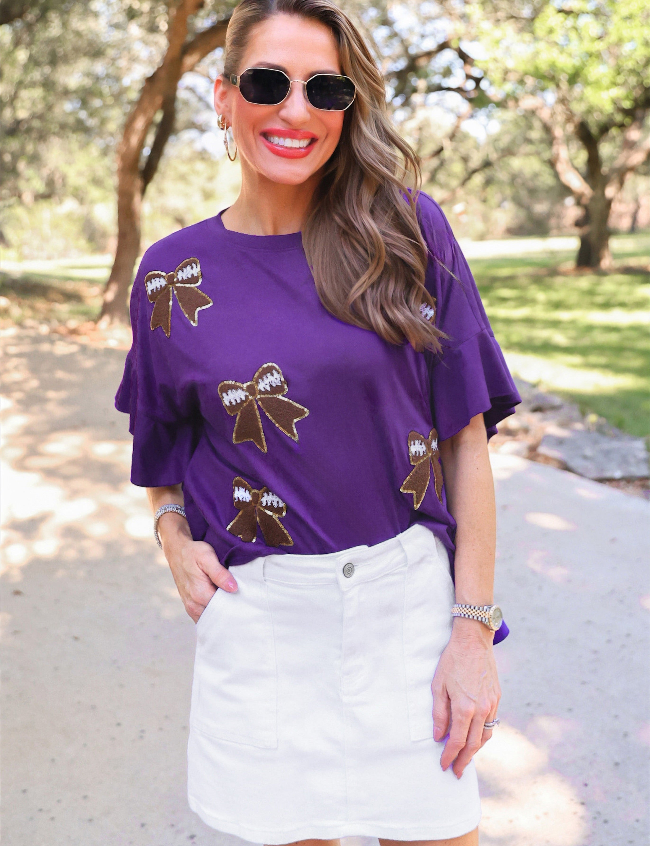 PREORDER- Sideline Sparkle Ruffle Top- Purple