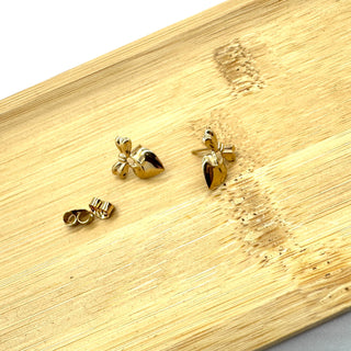 Heart with Bow Deadstock Gold Stud Earrings  - PREORDER