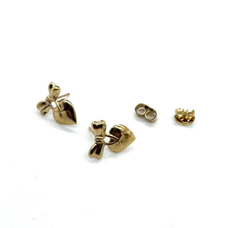 Heart with Bow Deadstock Gold Stud Earrings  - PREORDER