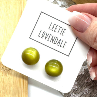 Olive Moonglow Ball Stud Earrings